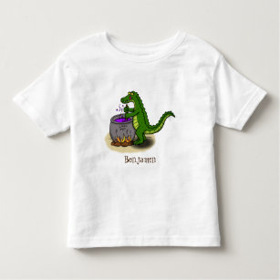 Funny green alligator cooking cartoon toddler t-shirt
