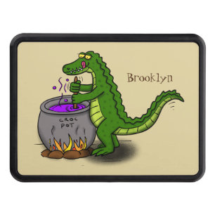 Funny green alligator cooking cartoon trailer hitch cover