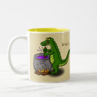 Funny green alligator cooking cartoon