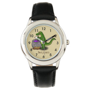 Funny green alligator cooking cartoon watch
