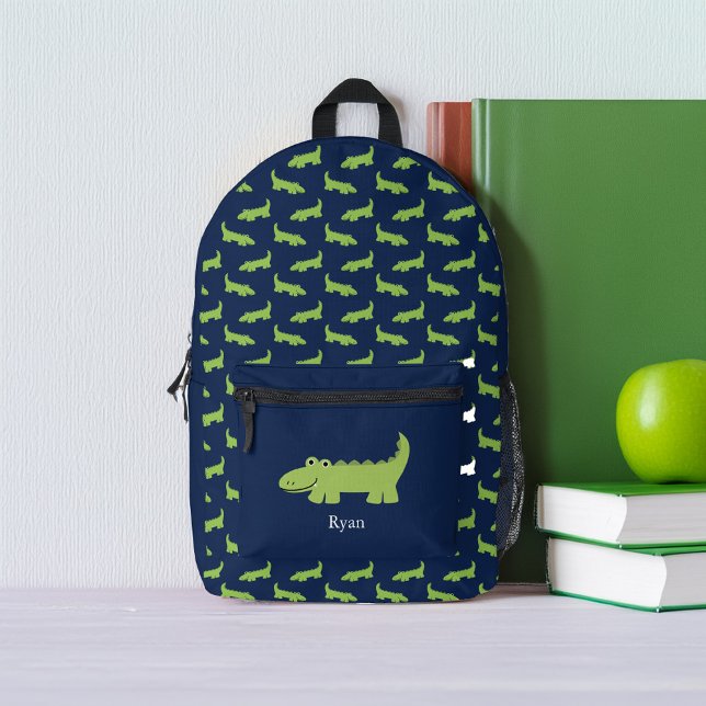 Funny Green Alligators Pattern Custom Printed Backpack (Creator Uploaded)