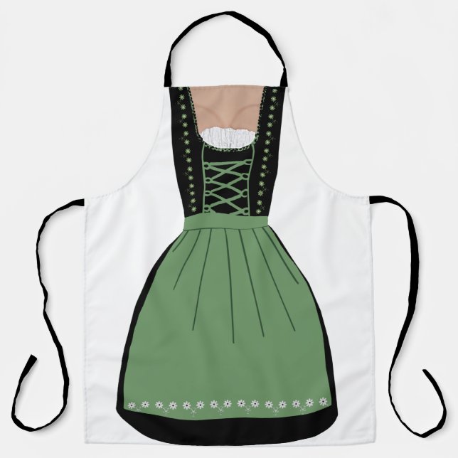 Funny Green and Black German Dirndl Apron (Front)