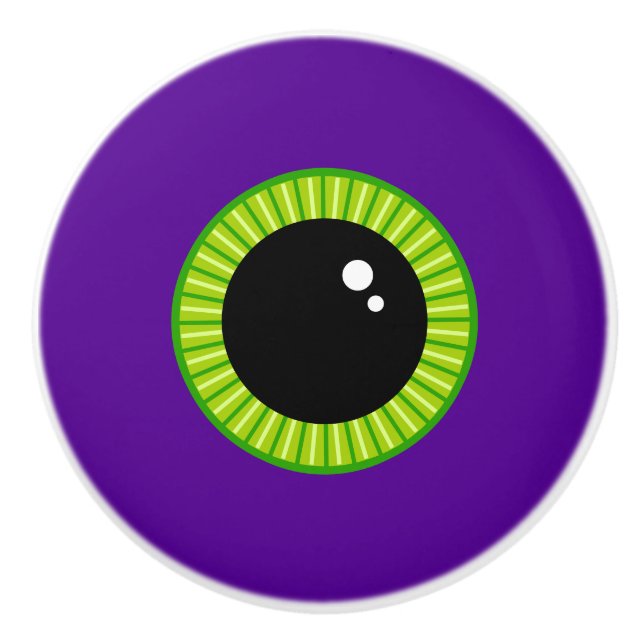 Funny Green and Purple Monster Eyeball Ceramic Knob (Front)