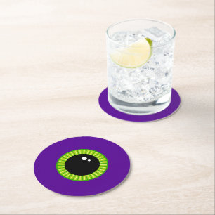 Funny Green and Purple Monster Eyeball Round Paper Coaster