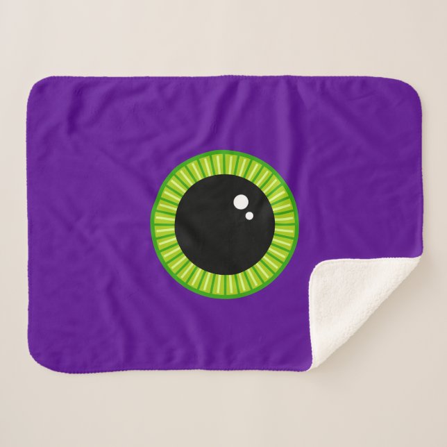 Funny Green and Purple Monster Eyeball Sherpa Blanket (Front (Horizontal))