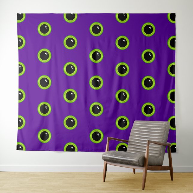 Funny Green and Purple Monster Eyes Tapestry (In Situ (Horizontal))
