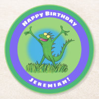 Funny green animated iguana lizard birthday