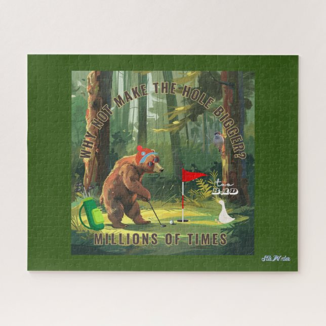 funny green bear golf jigsaw puzzle (Horizontal)