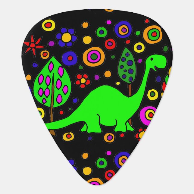 Funny Green Brontosaurus Dinosaur Abstract Art Guitar Pick (Front)