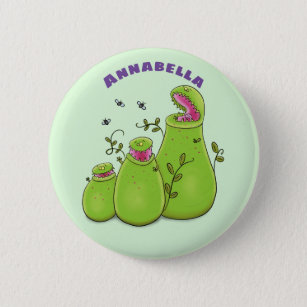 Funny green carnivorous pitcher plants cartoon 2 inch round button