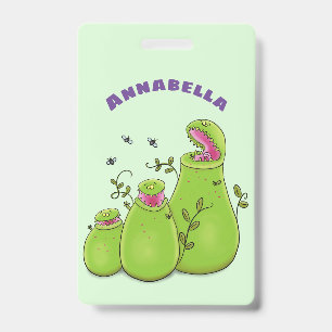 Funny green carnivorous pitcher plants cartoon badge