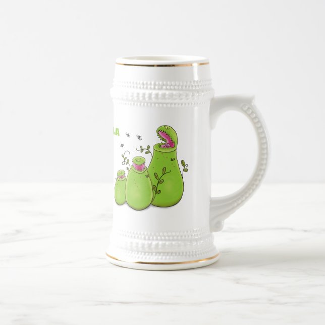 Funny green carnivorous pitcher plants cartoon beer stein (Right)