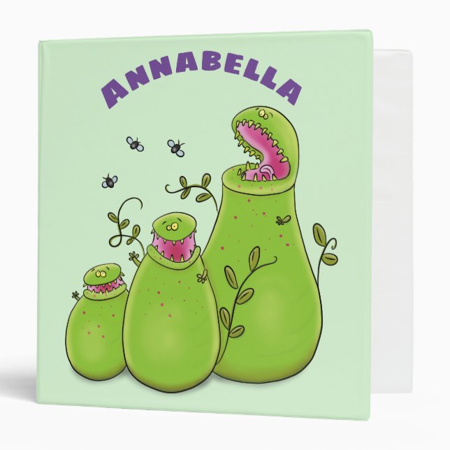 Funny green carnivorous pitcher plants cartoon binder (Front/Inside)