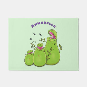Funny green carnivorous pitcher plants cartoon doormat