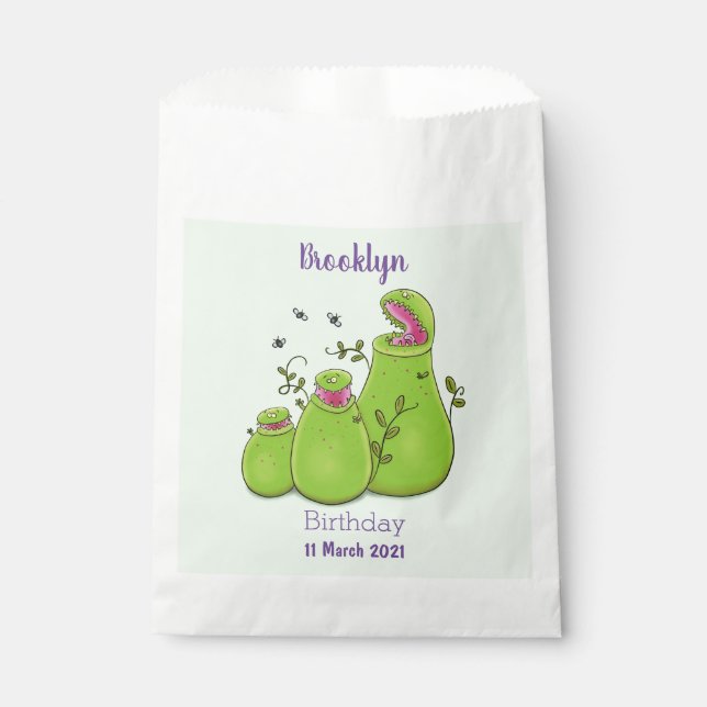Funny green carnivorous pitcher plants cartoon favour bag (Front)