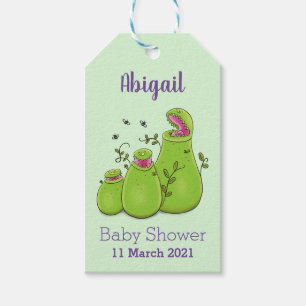 Funny green carnivorous pitcher plants cartoon gift tags