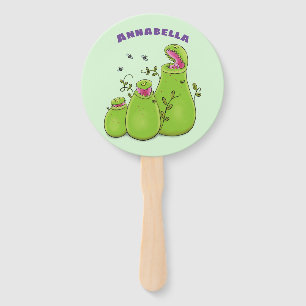 Funny green carnivorous pitcher plants cartoon hand fan