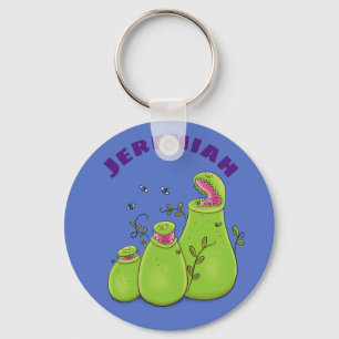 Funny green carnivorous pitcher plants cartoon keychain