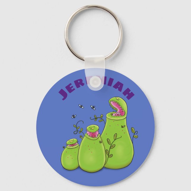 Funny green carnivorous pitcher plants cartoon keychain (Front)