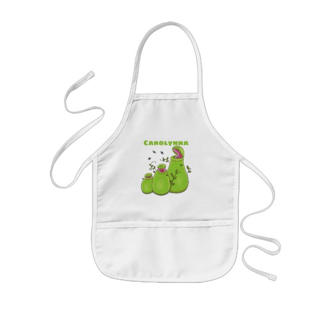 Funny green carnivorous pitcher plants cartoon kids apron (Front)