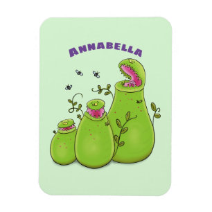 Funny green carnivorous pitcher plants cartoon magnet