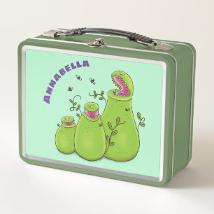 Funny green carnivorous pitcher plants cartoon metal lunch box