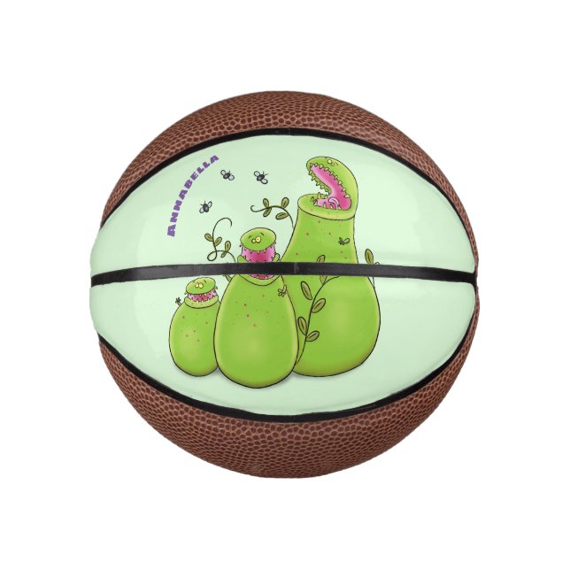 Funny green carnivorous pitcher plants cartoon mini basketball (Front)