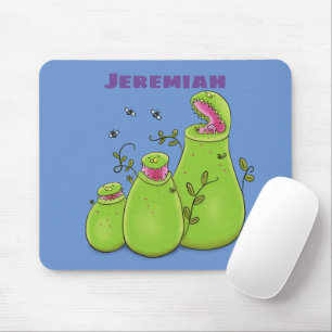 Funny green carnivorous pitcher plants cartoon mouse pad