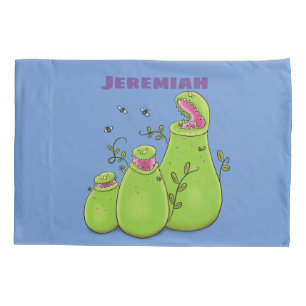 Funny green carnivorous pitcher plants cartoon pillowcase