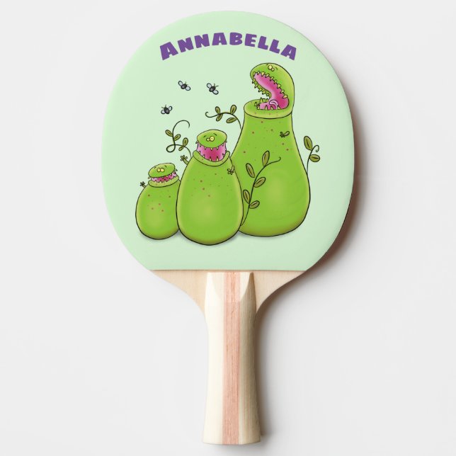 Funny green carnivorous pitcher plants cartoon ping pong paddle (Front)