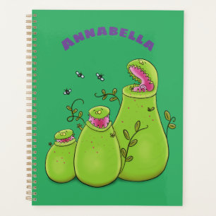 Funny green carnivorous pitcher plants cartoon planner