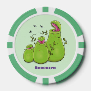 Funny green carnivorous pitcher plants cartoon poker chips