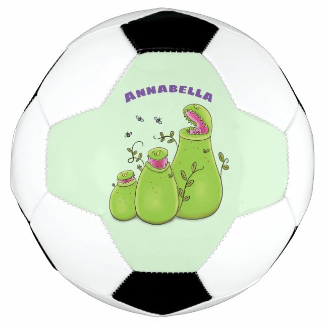 Funny green carnivorous pitcher plants cartoon soccer ball (Front)