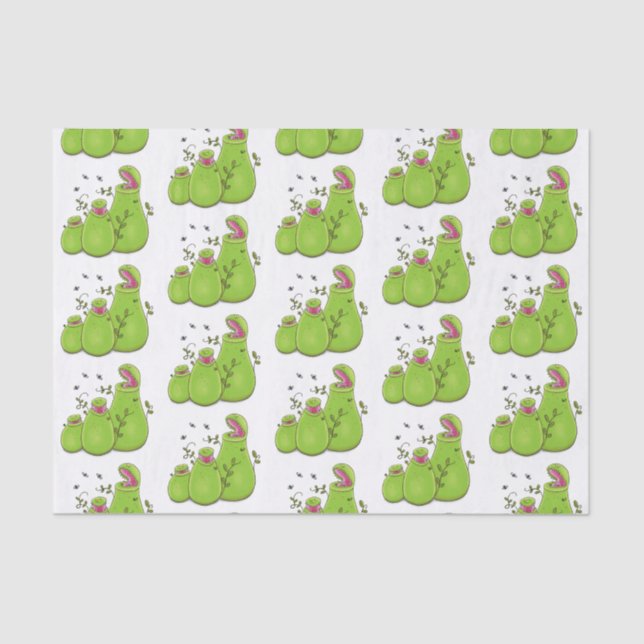 Funny green carnivorous pitcher plants cartoon tissue paper (Front)