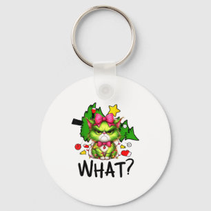 Funny Green Cat Christmas Tree Merry Xmas Humor Ca Keychain