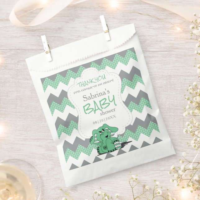Funny Green Chevron Silly Cute Baby Elephant  Favour Bag (Clipped)
