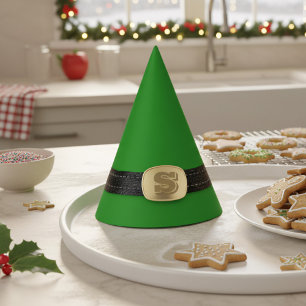 Funny Green Christmas Elf Monogrammed Party Hat