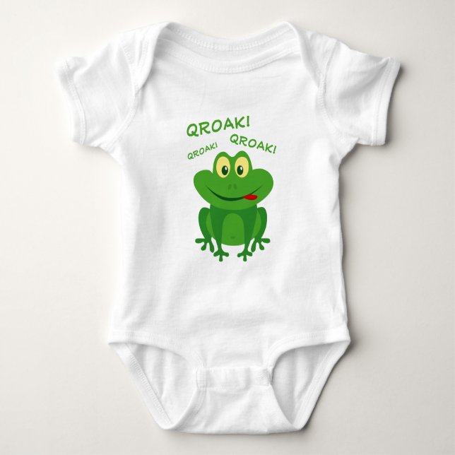 Funny green croaking tode frog baby bodysuit (Front)