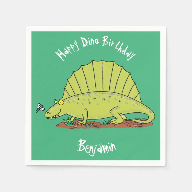 Funny green dimetrodon cartoon dinosaur napkin (Front)