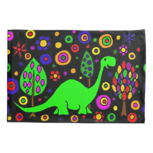 Funny Green Dinosaur Abstract Pillowcase