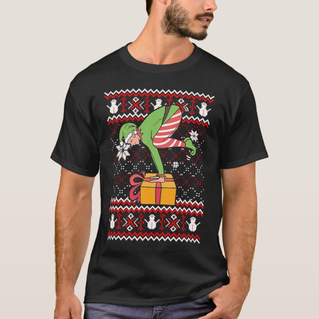 Funny Green Elf Do Yoga Ugly Christmas Sweater Nam (Front)