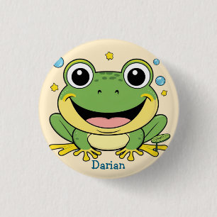 Funny Green Frog animal wildlife cartoon Birthday 1 Inch Round Button
