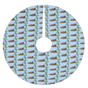 Funny green frog mowing lawn cartoon brushed polyester tree skirt