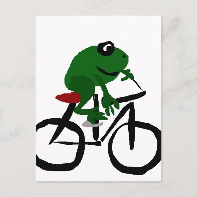 Funny Green Frog Riding Bicycle Postcard (Front)