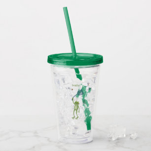 Funny green frog swatting fly cartoon acrylic tumbler