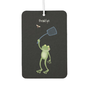 Funny green frog swatting fly cartoon  air freshener