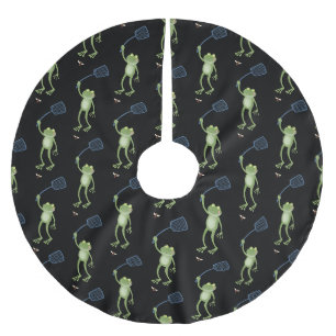 Funny green frog swatting fly cartoon brushed polyester tree skirt