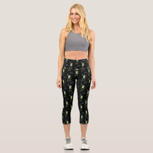 Funny green frog swatting fly cartoon capri leggings
