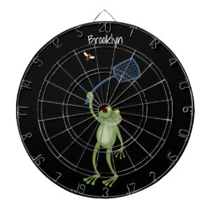 Funny green frog swatting fly cartoon dartboard