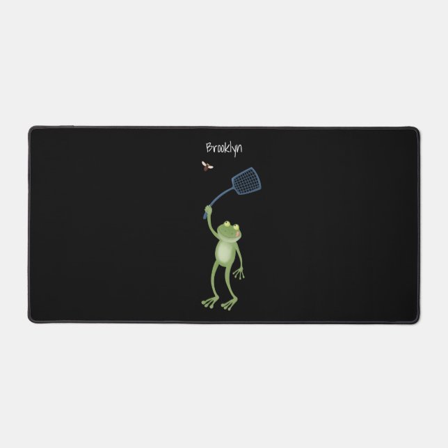 Funny green frog swatting fly cartoon desk mat (Front)